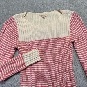 Old Navy Womens Sweater Medium Pink White Striped Knit Long Sleeve Pullover Y2k